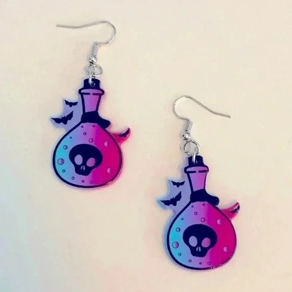Potion Bottle Unique Halloween Drop Earrings I NWT - Picture 2 of 3